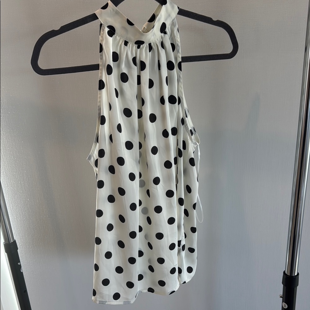Cream and Black Polka Dot Tie Neck Blouse